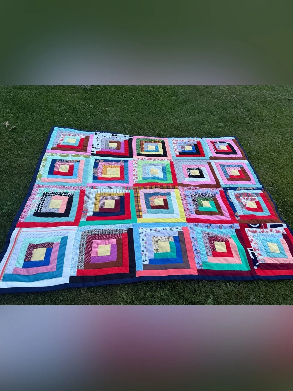 Vintage Handmade Log Cabin Quilt Colorful! Great Condition! 82